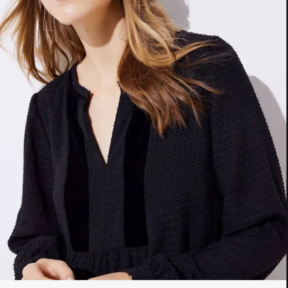 Large LOFT Black Blouse with beautiful texture and velvet accents EUC